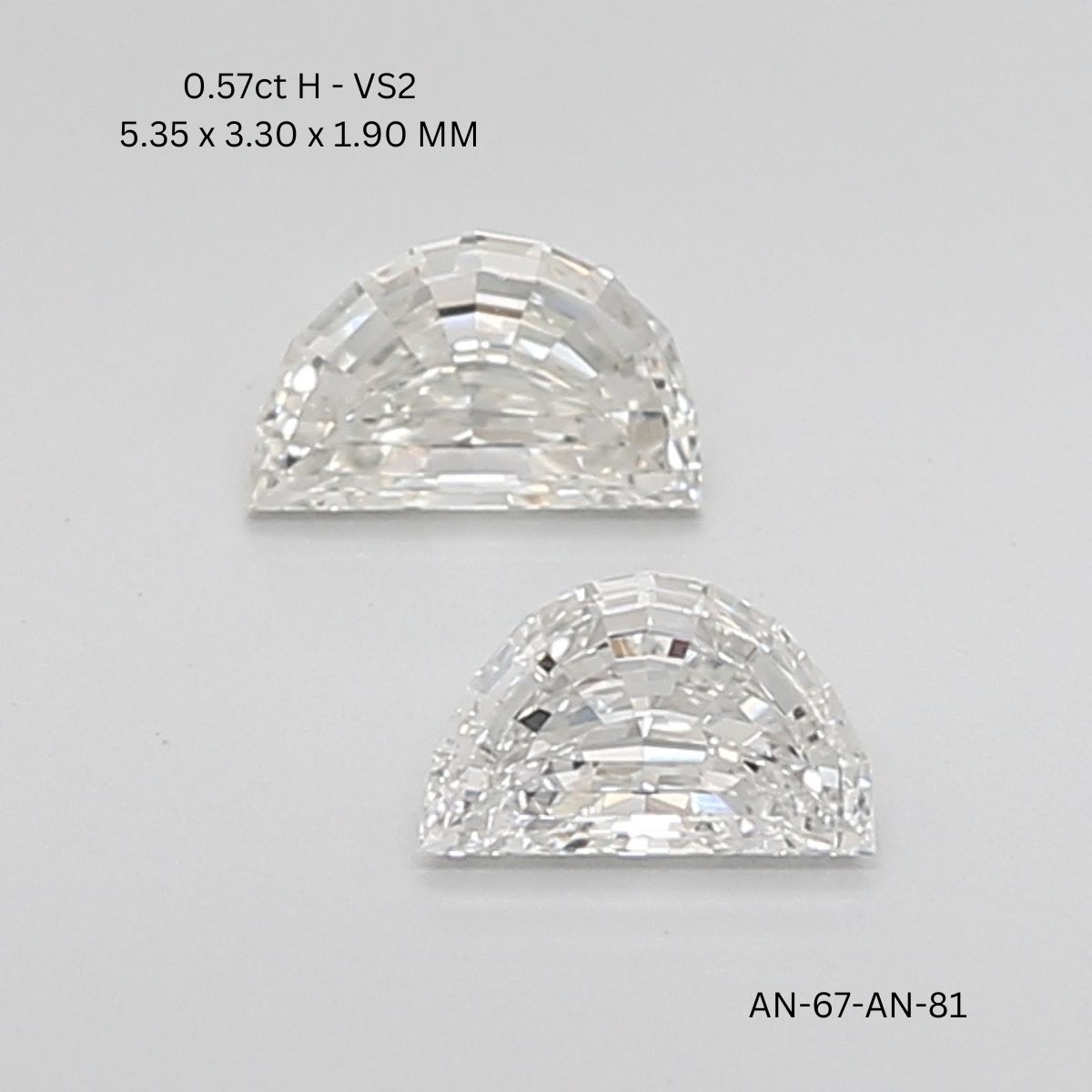 0.57 CT H VS2 HALF MOON diamond Pairs Inventory