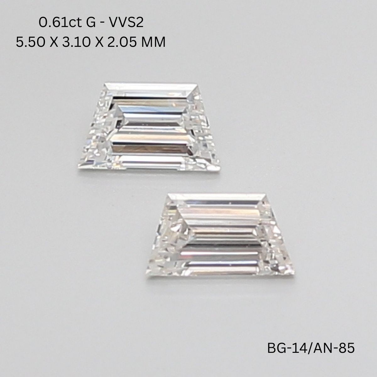 0.61 CT G VVS2 TRAPEZOID diamond Pairs Inventory