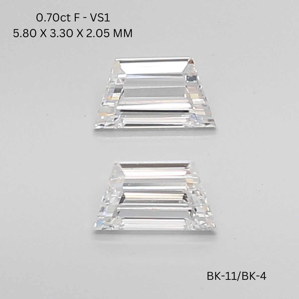 0.7 CT F VS1 TRAPEZOID diamond Pairs Inventory