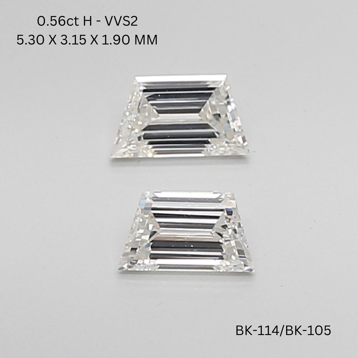 0.56 CT H VVS2 TRAPEZOID diamond Pairs Inventory