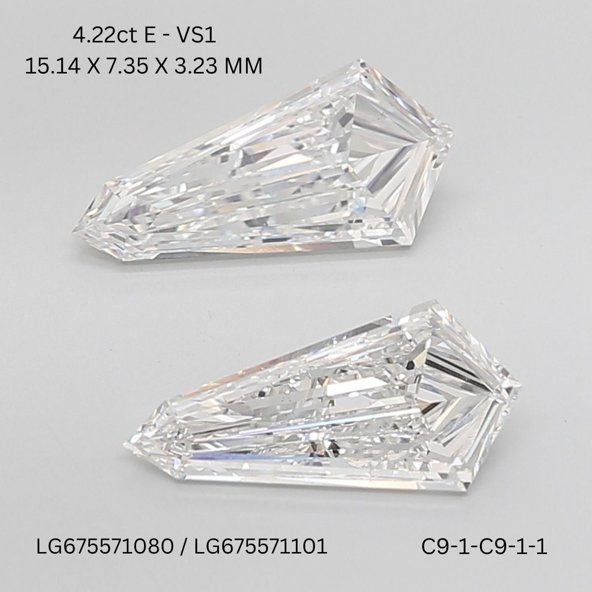 4.22 CT E VS1 SHIELD diamond Pairs Inventory