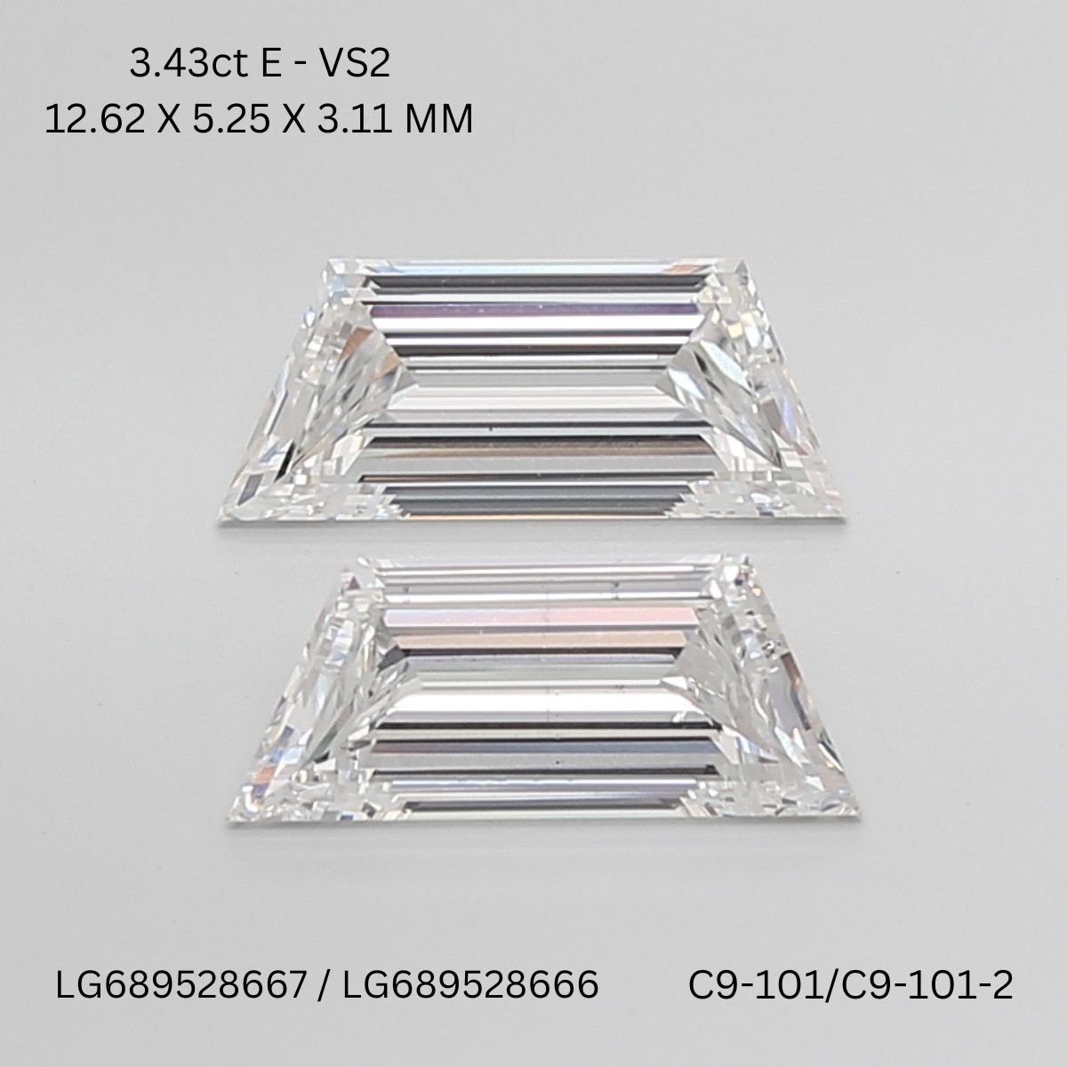 3.43 CT E VS2 TRAPEZOID diamond Pairs Inventory
