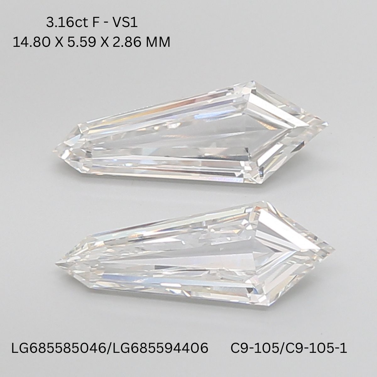 3.16 CT F VS1 HEXAGONAL diamond Pairs Inventory