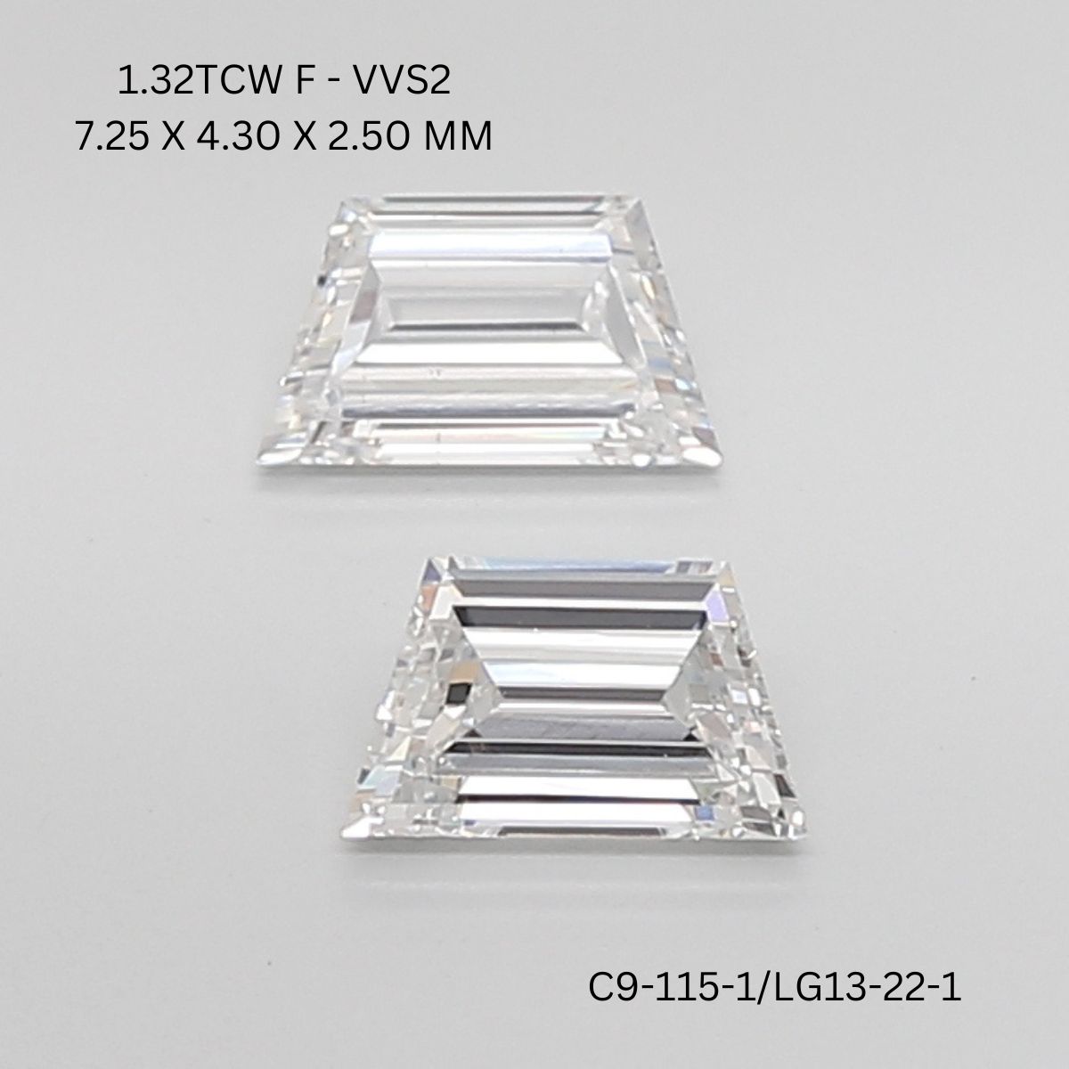 1.32 CT F VVS2 TRAPEZOID diamond Pairs Inventory