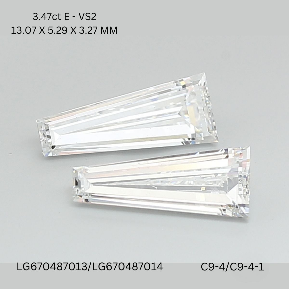 3.47 CT E VS2 TAPER diamond Pairs Inventory
