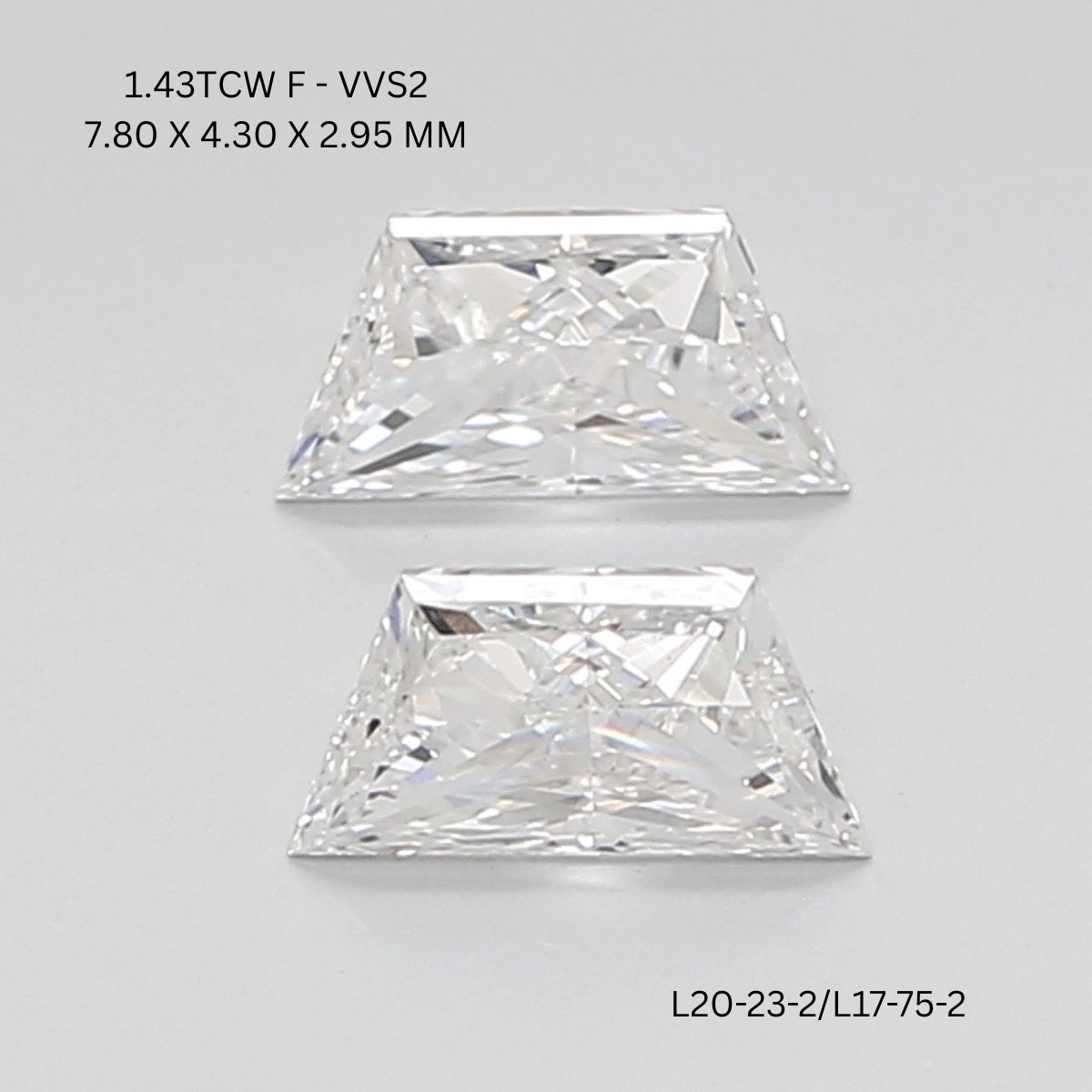 1.43 CT F VVS2 TRAPEZOID diamond Pairs Inventory