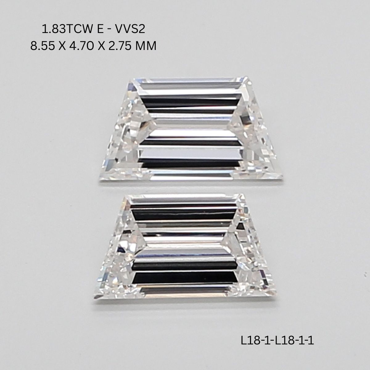 1.83 CT E VVS2 TRAPEZOID diamond Pairs Inventory