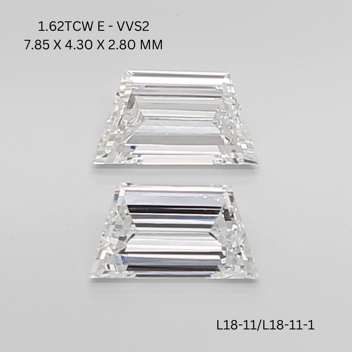 1.62 CT E VVS2 TRAPEZOID diamond Pairs Inventory