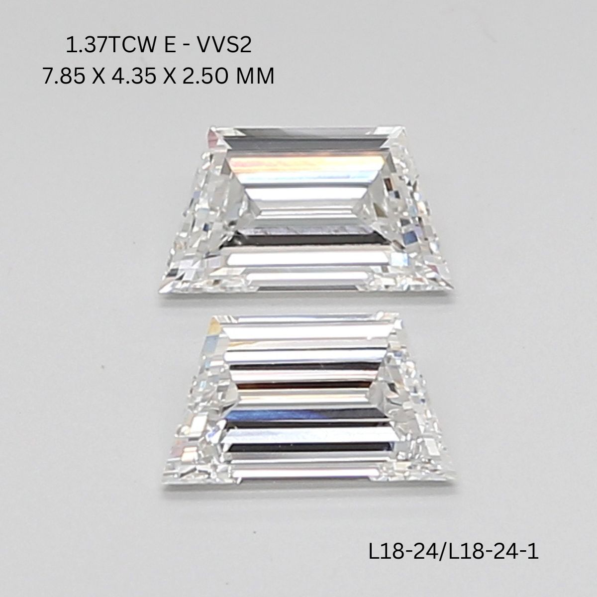 1.37 CT E VVS2 TRAPEZOID diamond Pairs Inventory