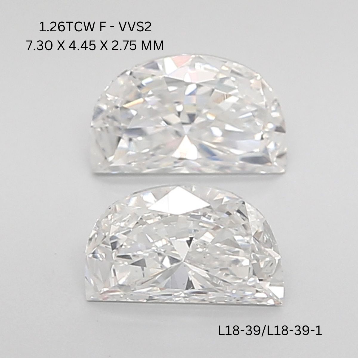 1.26 CT F VVS2 HALF MOON diamond Pairs Inventory