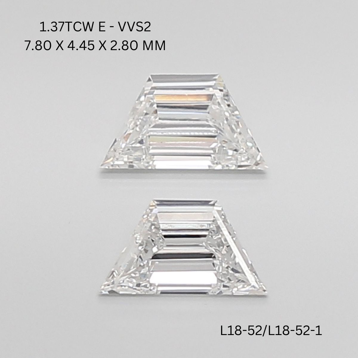 1.37 CT E VVS2 TRAPEZOID diamond Pairs Inventory