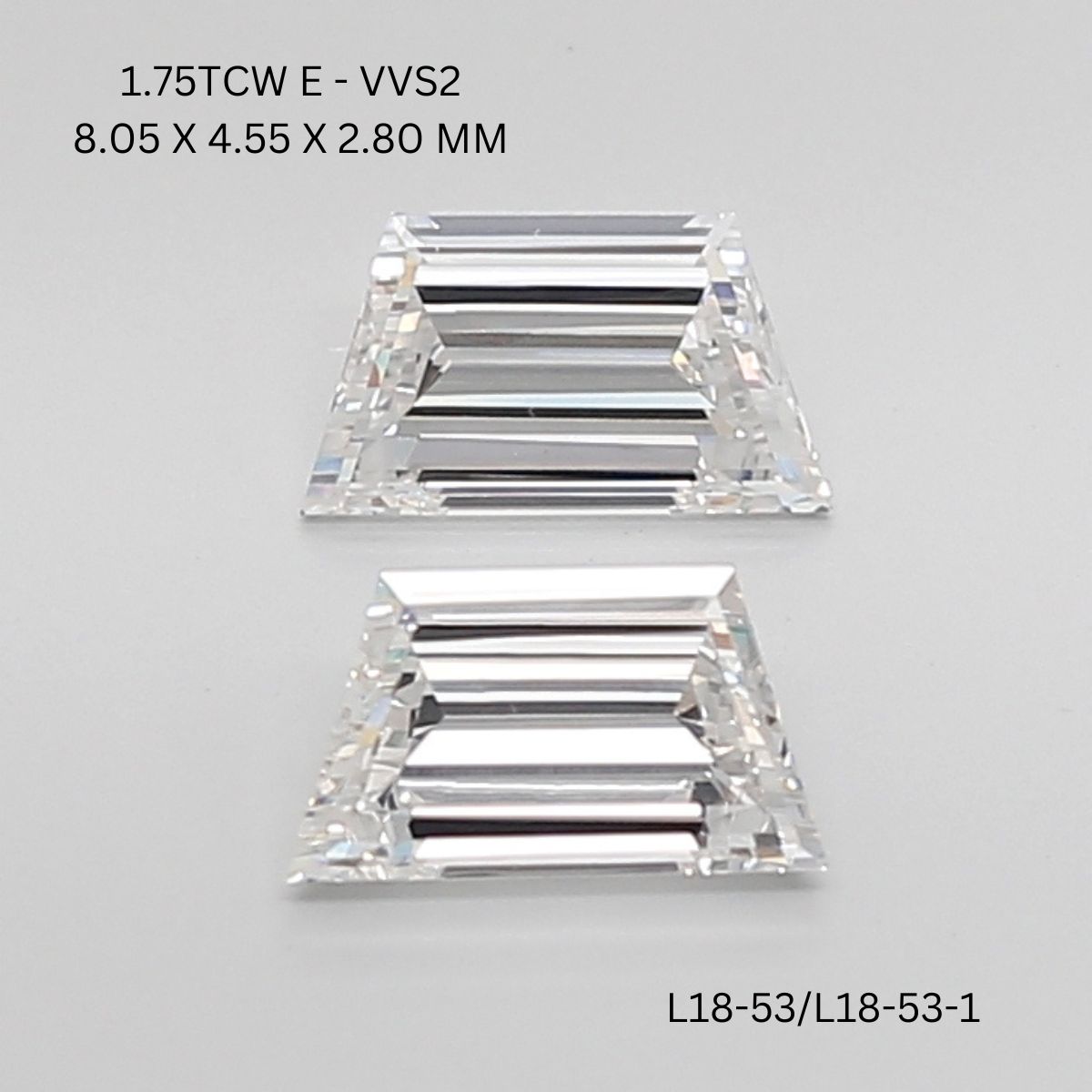 1.75 CT E VVS2 TRAPEZOID diamond Pairs Inventory