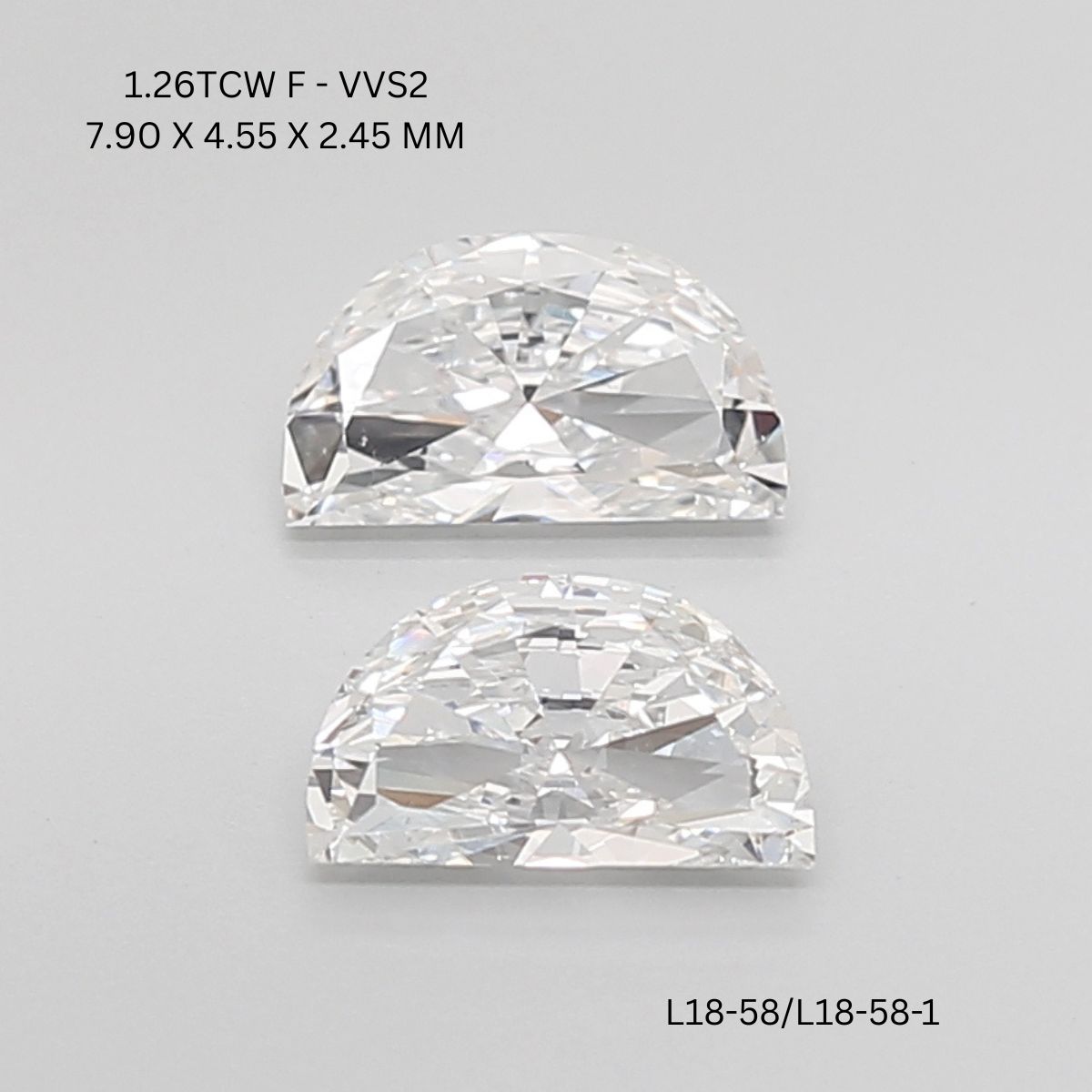 1.26 CT F VVS2 HALF MOON diamond Pairs Inventory