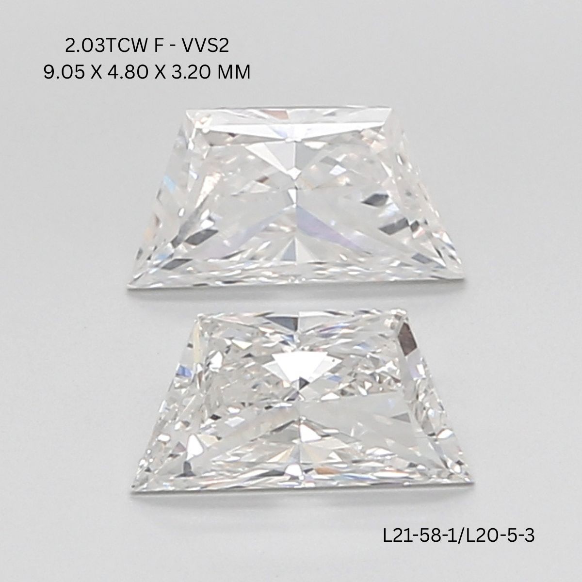 2.03 CT F VVS2 TRAPEZOID diamond Pairs Inventory