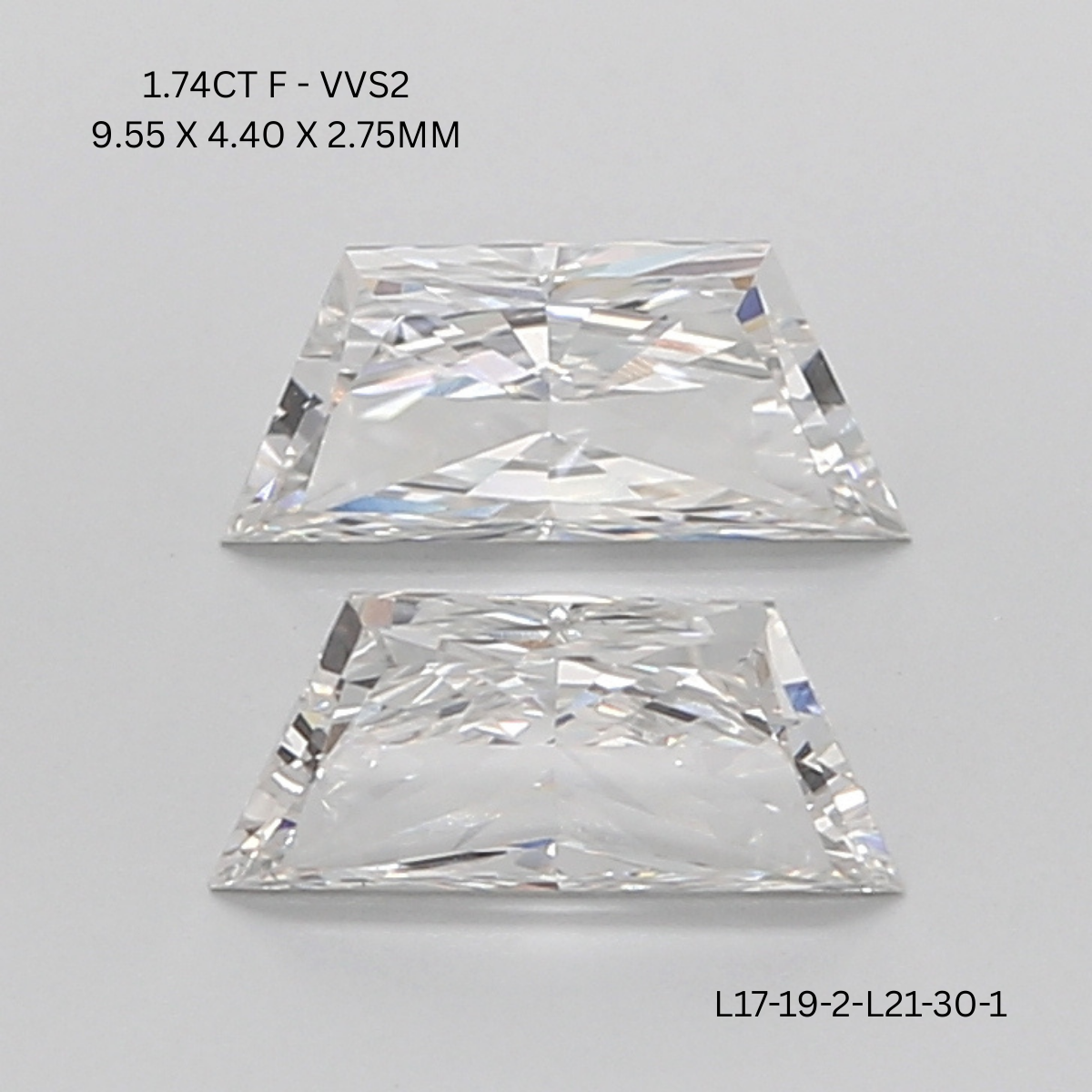 1.74 CT F VVS2 TRAPEZOID diamond Pairs Inventory