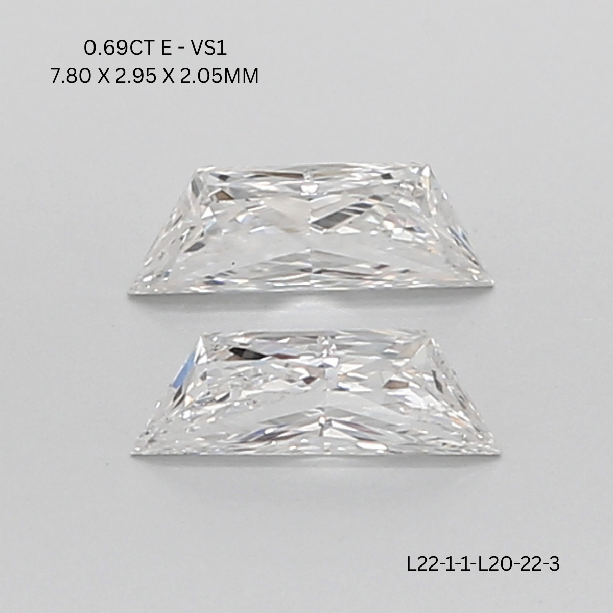 0.69 CT E VS1 TRAPEZOID diamond Pairs Inventory