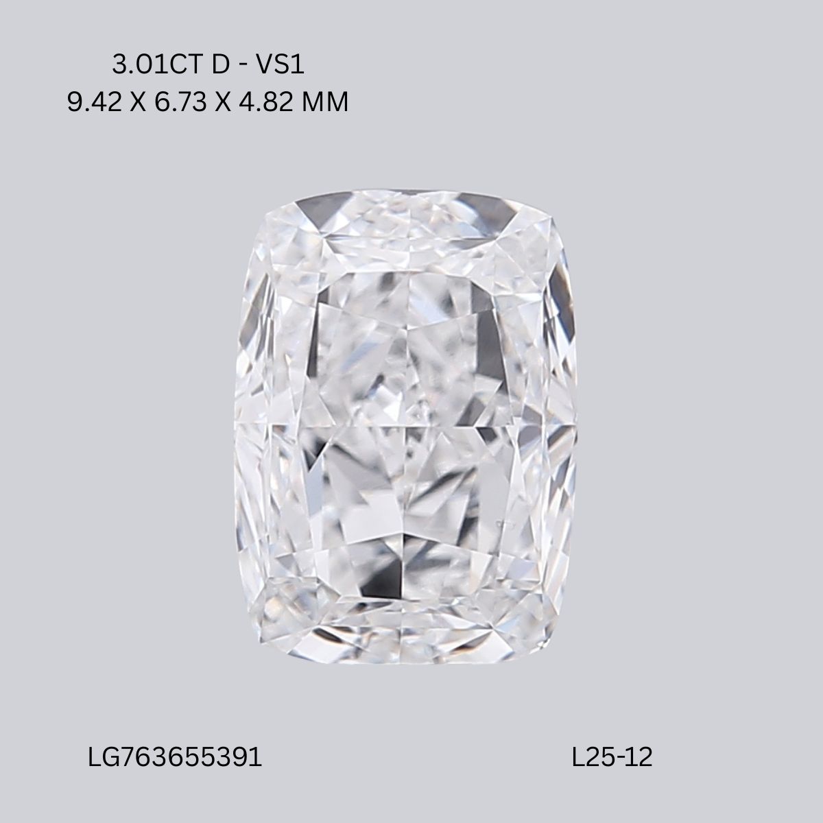3.01 CT D VS1 CUSHION diamond Fancy Shape