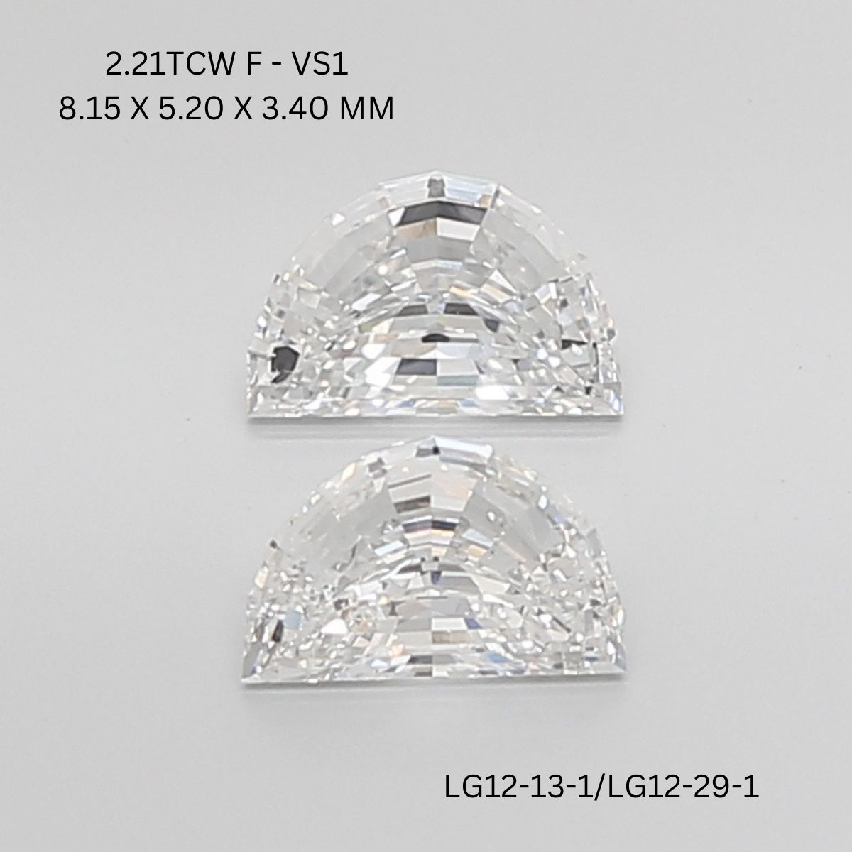 2.21 CT F VS1 HALF MOON diamond Pairs Inventory