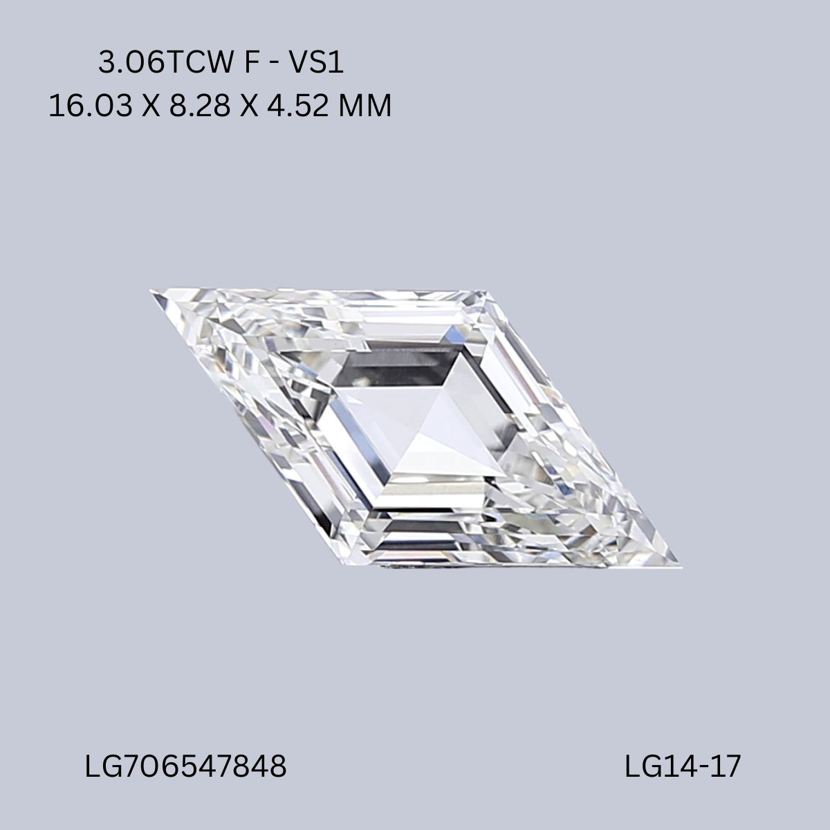 3.06 CT F VS1 LOZENGE diamond Fancy Shape