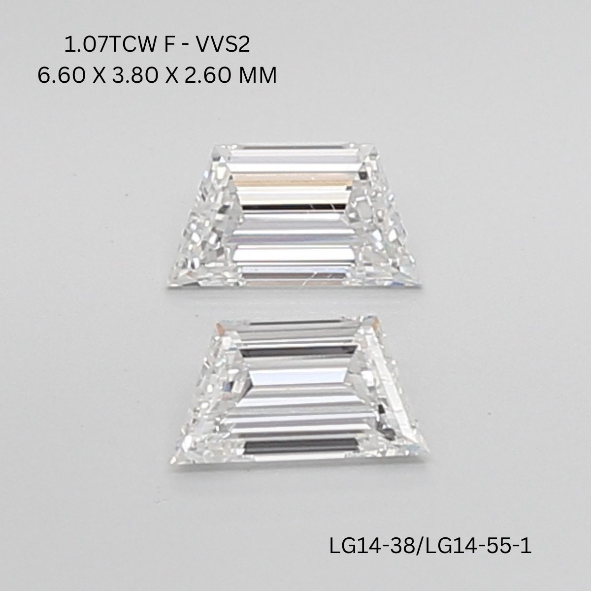 1.07 CT F VVS2 TRAPEZOID diamond Pairs Inventory