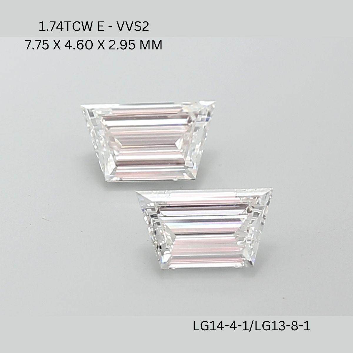 1.74 CT E VVS2 TRAPEZOID diamond Pairs Inventory