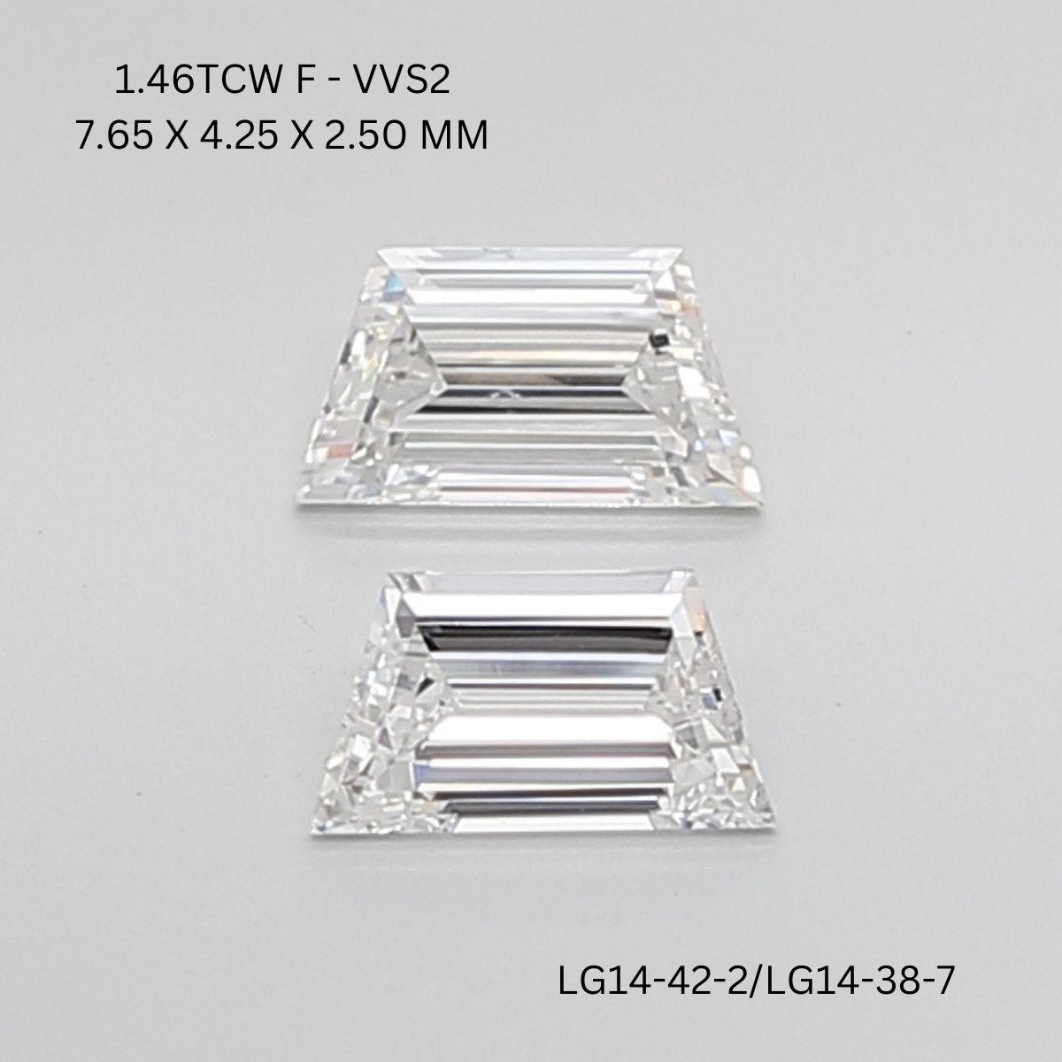 1.46 CT F VVS2 TRAPEZOID diamond Pairs Inventory