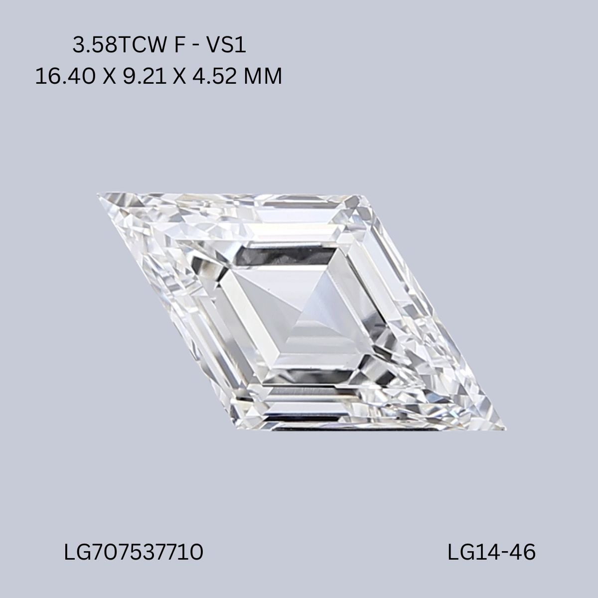 3.58 CT F VS1 LOZENGE diamond Fancy Shape