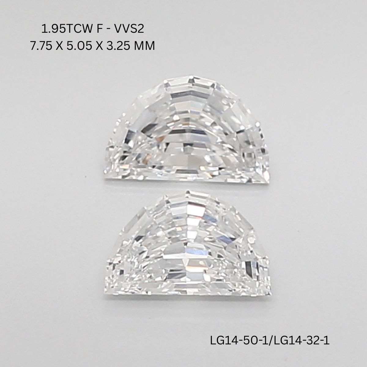 1.95 CT F VVS2 HALF MOON diamond Pairs Inventory