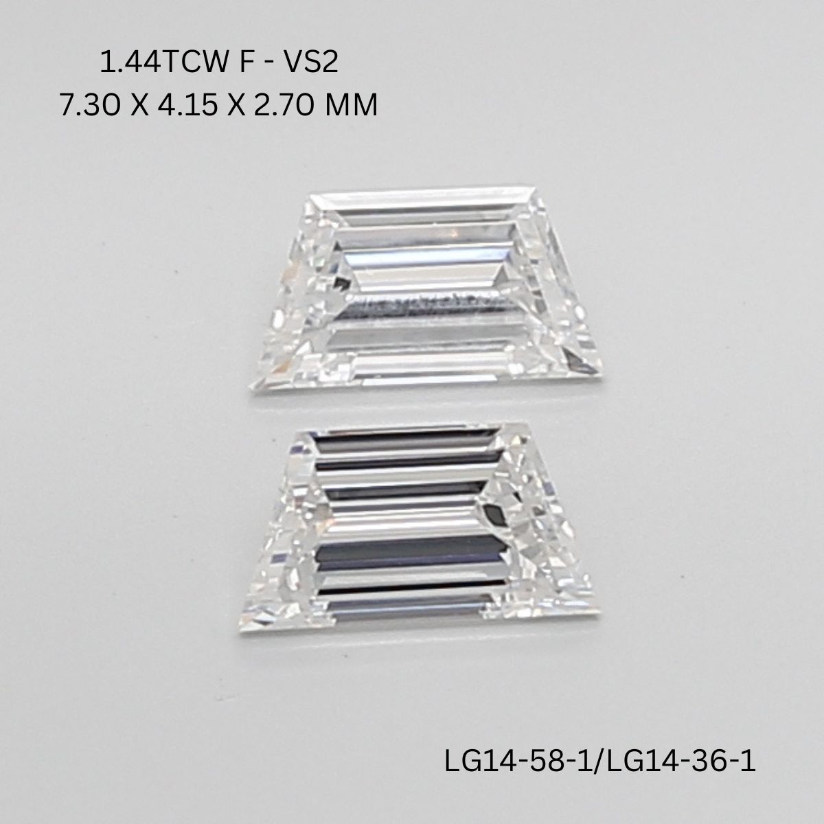 1.44 CT F VS2 TRAPEZOID diamond Pairs Inventory
