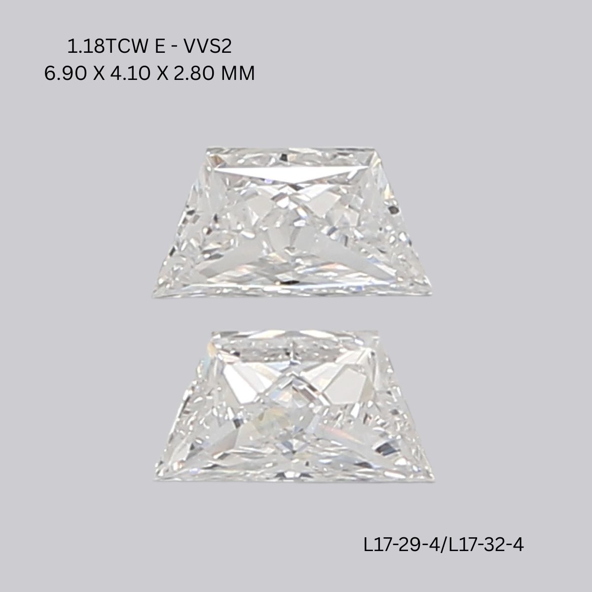 1.18 CT E VVS2 TRAPEZOID diamond Pairs Inventory