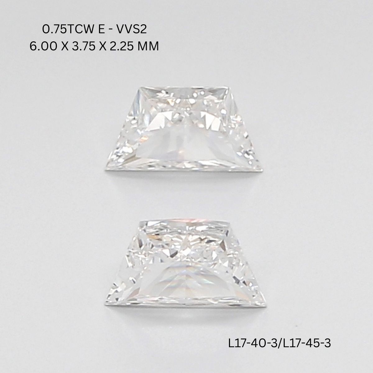 0.75 CT E VVS2 TRAPEZOID diamond Pairs Inventory