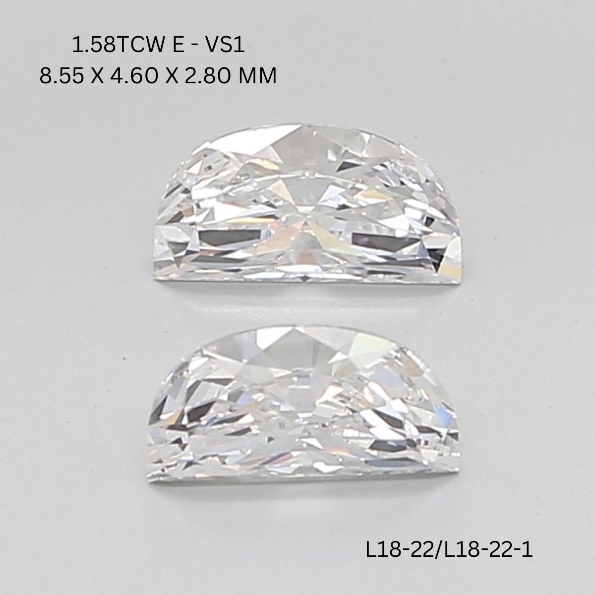 1.58 CT E VS1 HALF MOON diamond Pairs Inventory