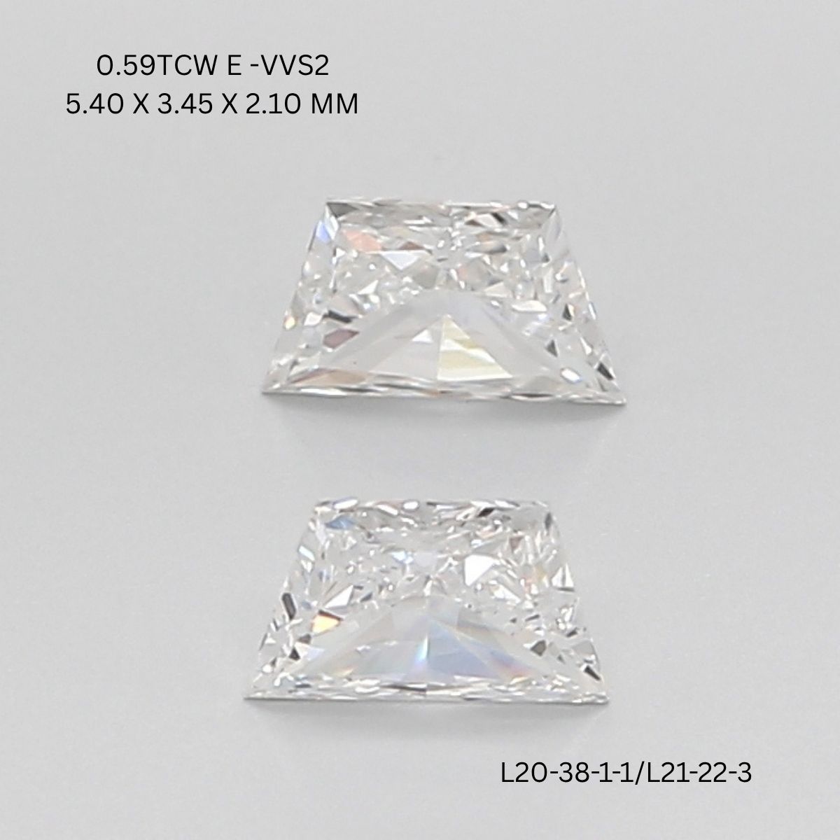 0.59 CT E VVS2 TRAPEZOID diamond Pairs Inventory
