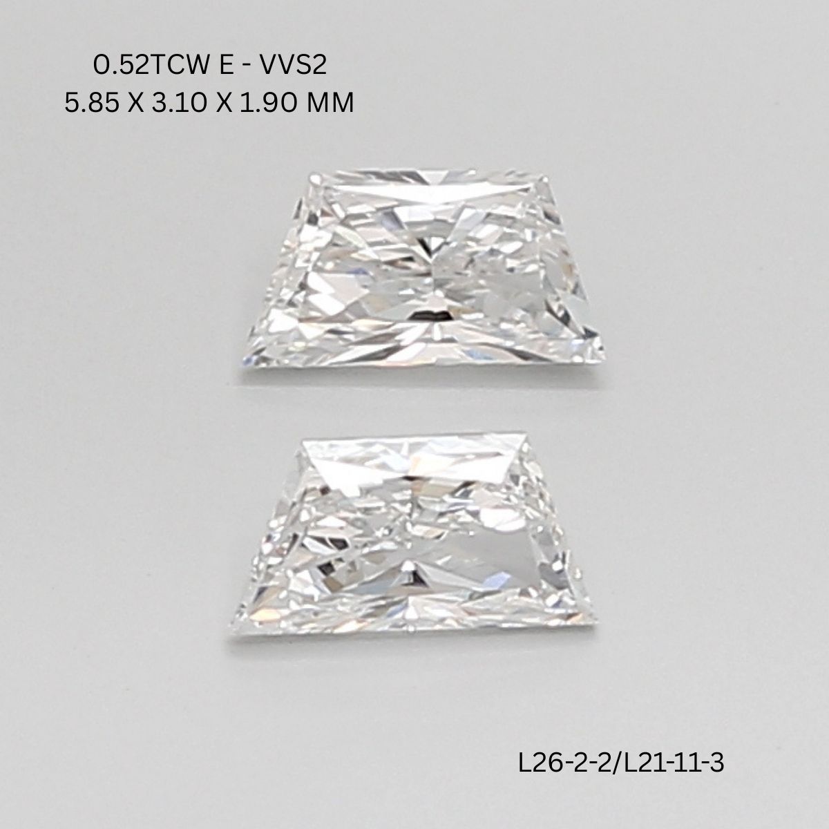 0.52 CT E VVS2 TRAPEZOID diamond Pairs Inventory