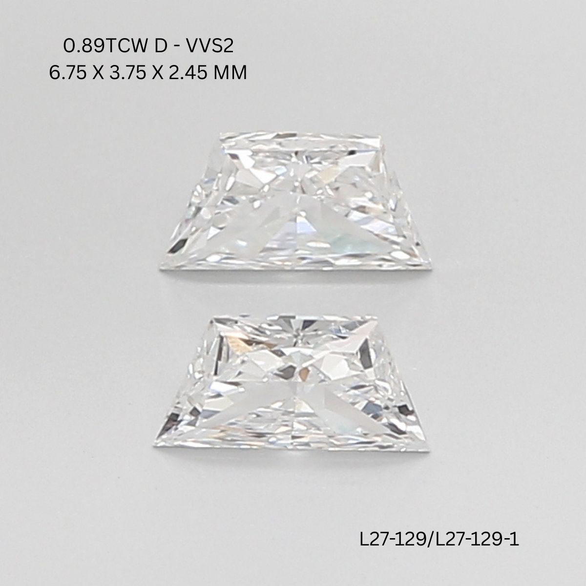 0.89 CT D VVS2 TRAPEZOID diamond Pairs Inventory