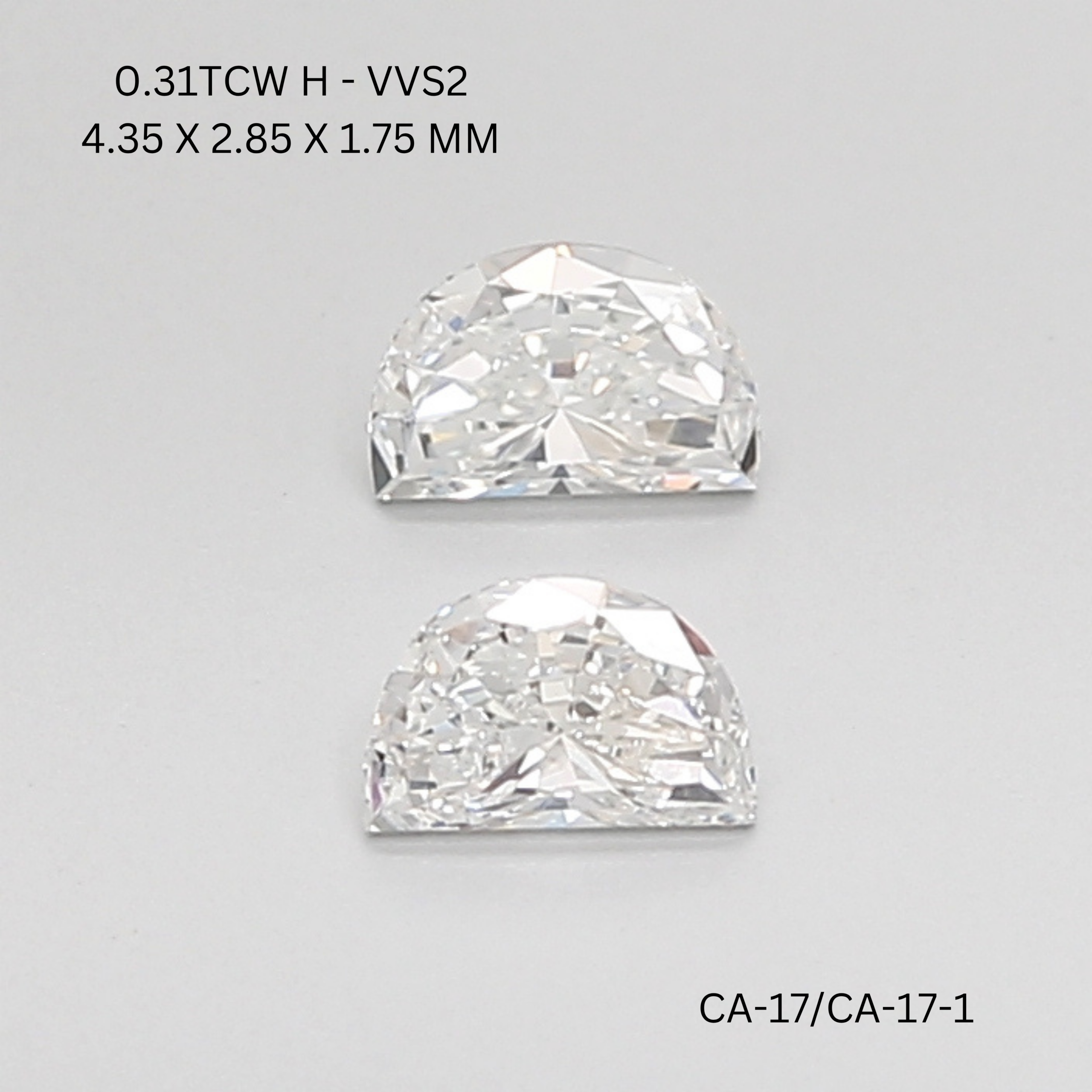 0.31 CT G VS2 HALF MOON diamond Pairs Inventory