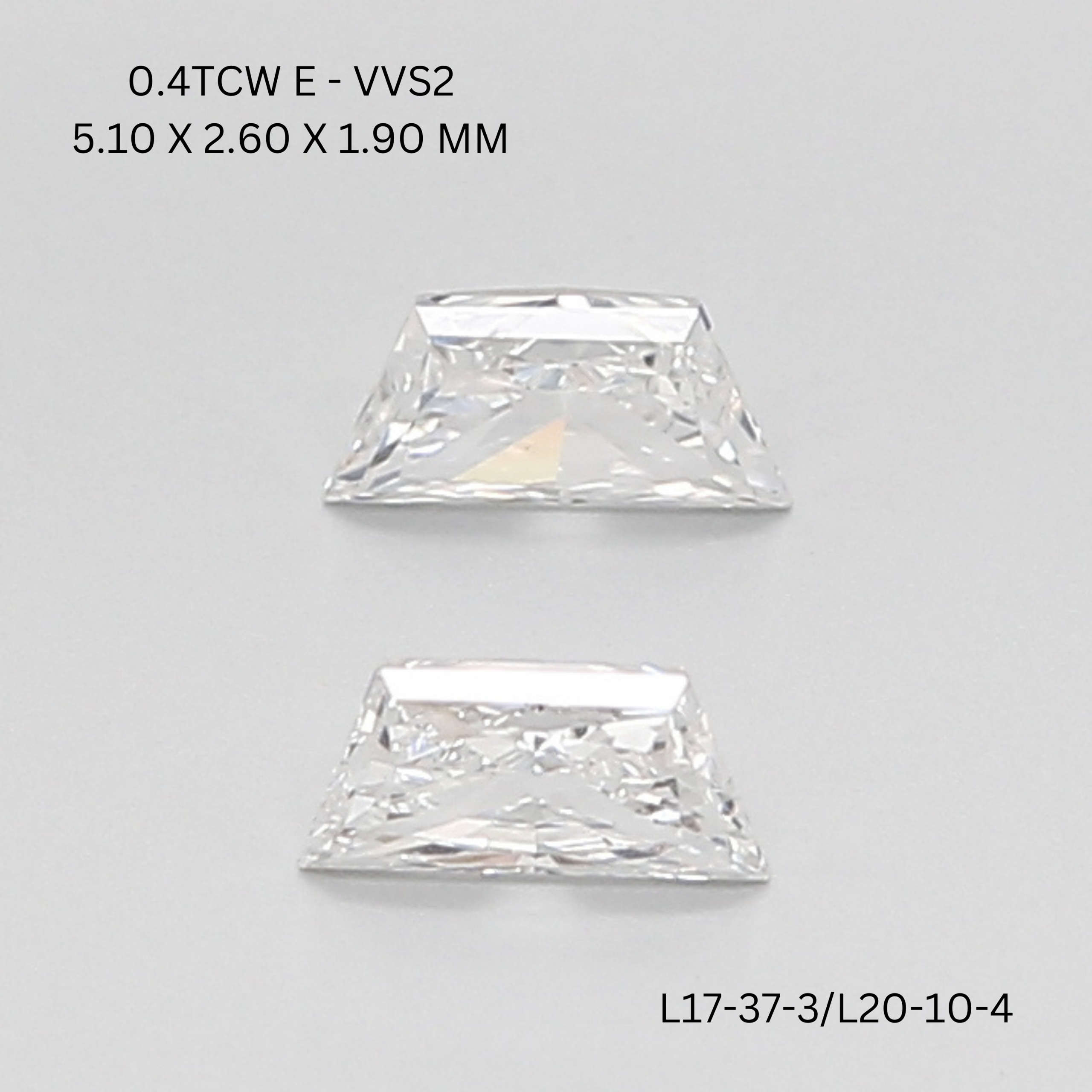 0.4 CT E VVS2 TRAPEZOID diamond Pairs Inventory