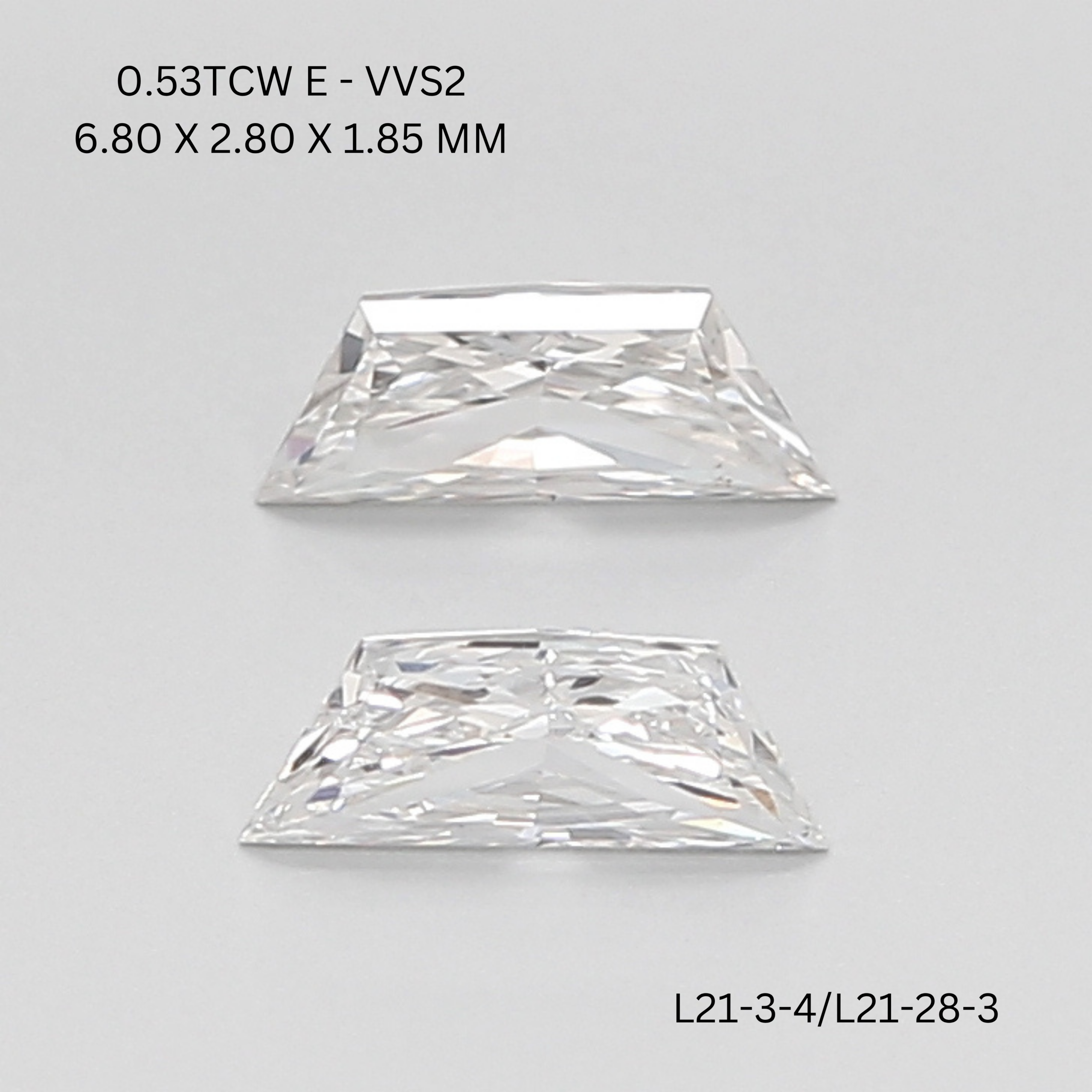 0.54 CT E VVS2 TRAPEZOID diamond Pairs Inventory