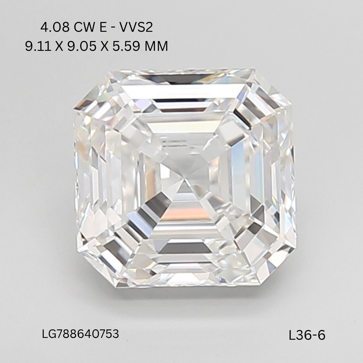 4.08 CT E VVS2 ASSCHER diamond Fancyshape